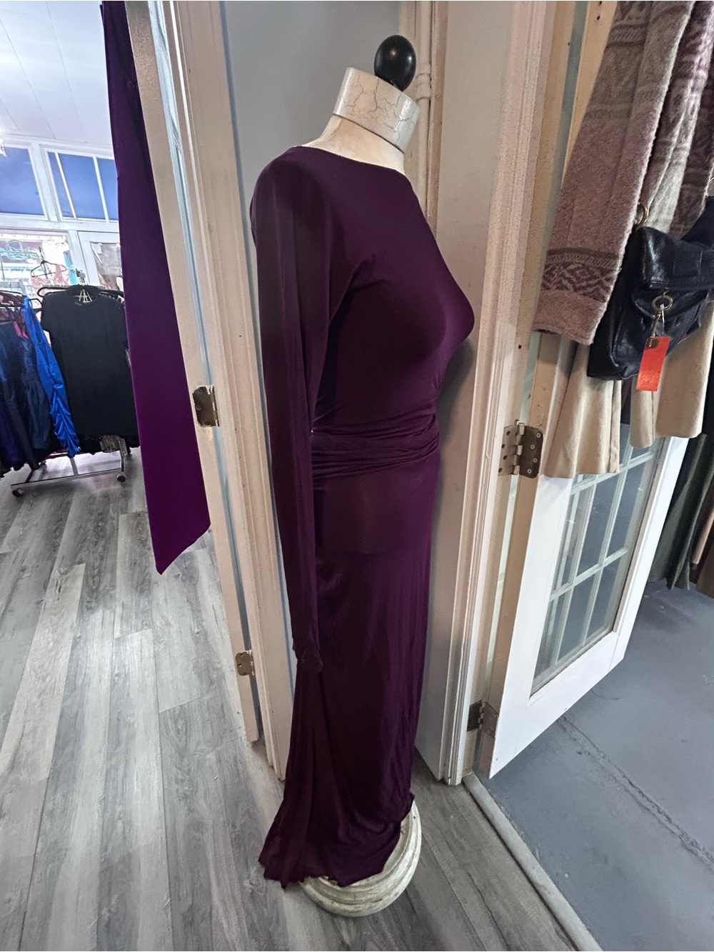 Donna Karan Deep Purple Long-Sleeve Evening Gown